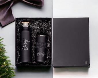 Personalized Insulated Tumbler 16oz and 25oz Bottle Name Engraved Gift Set | Customized Names & Logo | Best Corporate Gifts