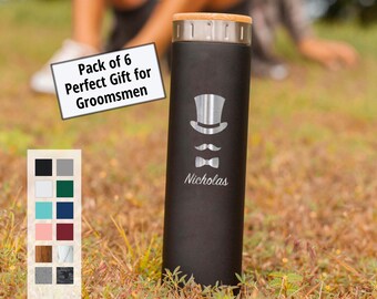 Personalized Wedding Bottle Pack of 6 Groomsmen Wedding Party Favors 20oz Stainless Steel  Bottle | Elemental Iconic Insulated Coffee Bottes