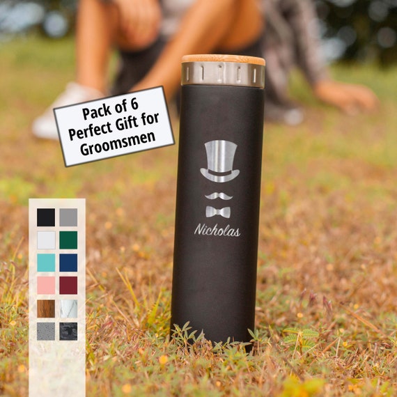 Personalized Wedding Bottle Pack of 6 Groomsmen Wedding Party Favors 20oz Stainless Steel Bottle | Elemental Iconic Insulated Coffee Bottes