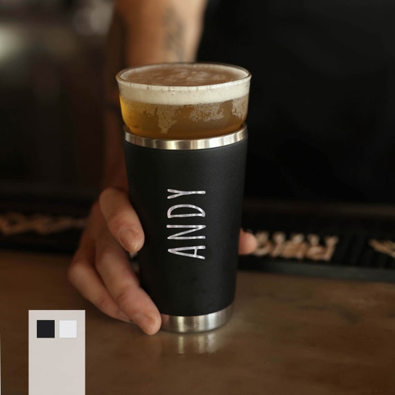 Design Your Own Engraved 16oz Malt Beverage Pint Glass | Customized Insulated Stainless Steel Brew Glass | Personalized Groomsman Beer Glass