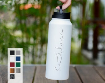 Personalized Stainless Steel Water Bottle w/ Straw 32oz | Wedding Gift Bottle | Employee Gift | Custom Logo Design Water Bottle | FREE SHIP