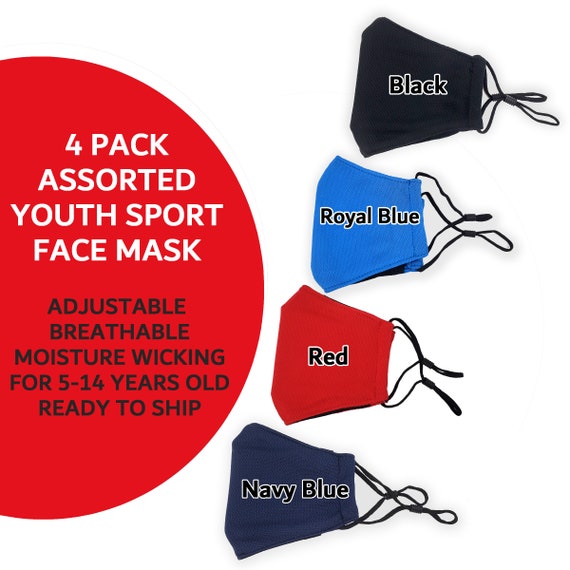 Teen Sport Mask Pack, with Filters Pocket, 3 Layer Washable Mask Adjustable Ear Loops, 3ply kids cooling masks | Comfortable Breathable