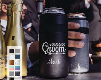 Personalized Gift for Groom 12oz Slim Can Cooler | Engraved Beer Can Sleeve | Groomsmen Proposal Can Cooler | Wedding Entourage Party Favors