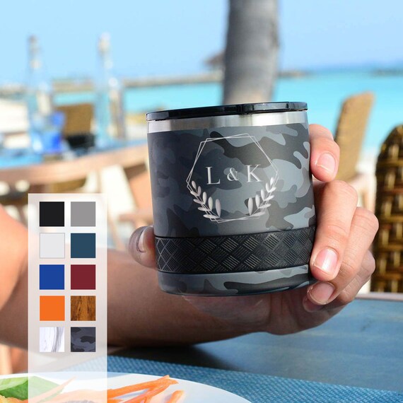 Personalized Insulated Rocks Tumbler 10oz | Monogram Initials Lowball Tumbler | Custom Letter Laser Engraved | Best Gift For Birthdays