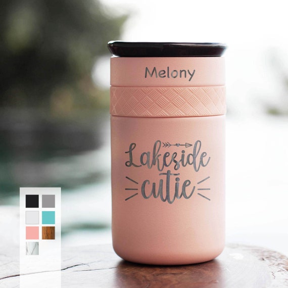 Laser Engraved Tumbler, Stainless Steel Coffee Tumbler Personalized 12oz with CERAMIC Lid - Best Gift for Adventurers and Coffee lovers
