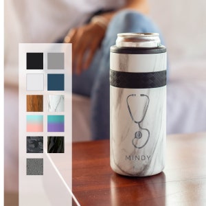 Personalized Slim Can Cooler w/ Nurse Design | RN & Doctor Designs 12oz Can Cooler| Insulated Stainless Steel Slim Can Holder| Birthday Gift