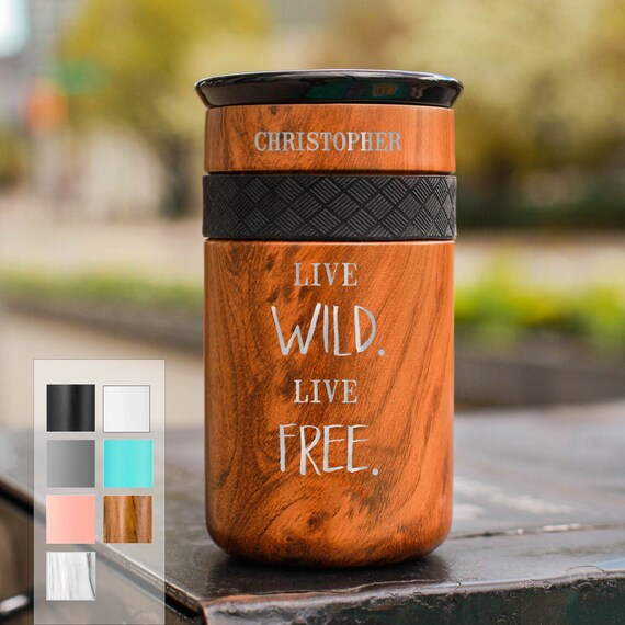 Live Life Live Free Personalized Stainless Steel Coffee Tumbler Personalized 12oz with CERAMIC Lid - Best Gift Coffee lovers