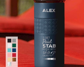 Personalized Nurse Gift Insulated Coffee Tumbler 16oz Stainless Steel with CERAMIC Lid - 6hrs hot | 18 hrs cold | Gifts for Nurses