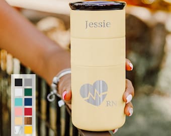 Personalized Nurse Gift Insulated Stainless Steel Coffee Tumbler 16oz with CERAMIC Lid - 6hrs hot | 18 hrs cold | Gifts for RN, Doctors