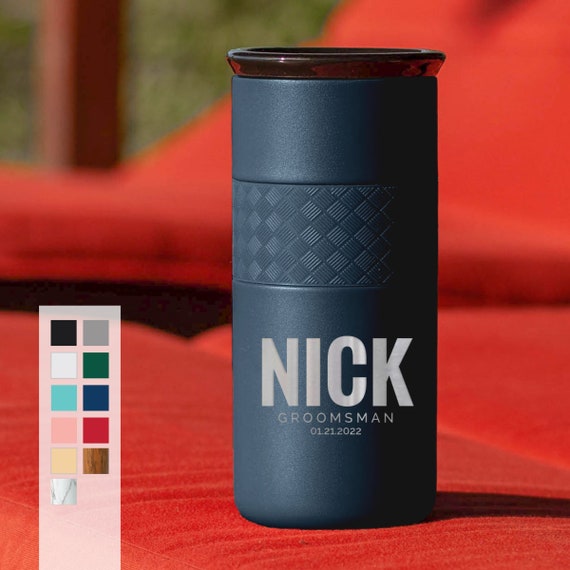 Personalized Wedding Gift Insulated Stainless Steel Coffee Tumbler 16oz with CERAMIC Lid - 6hrs hot | 18 hrs cold | Brides Maid, Groom Gift