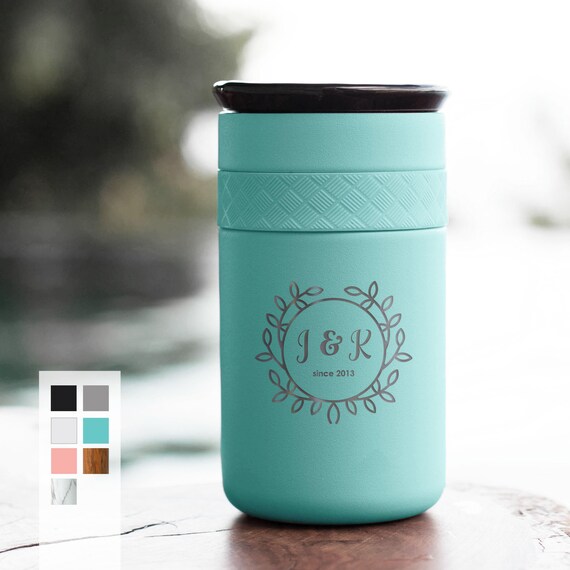 Personalized Tumbler Wedding Gift Insulated Stainless Steel Tumbler 12oz with CERAMIC Lid - 6hrs hot | 18 hrs cold | Brides Maid, Groom Gift