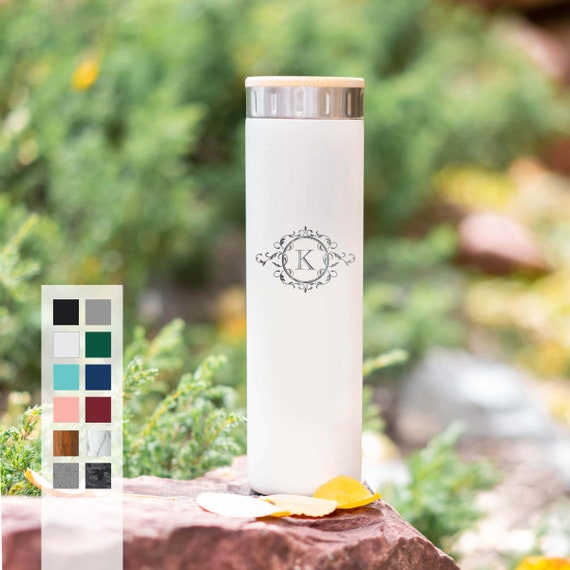 Tea Infuser Custom Name Initial Stainless Steel Water Bottle | Monogram Insulated Bottes | Wedding and Tea Party Favors