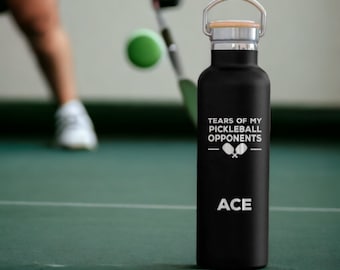 Pickleball Player Gifts Personalized Water Bottle with Bamboo Lid | Pickleball Paddles, Funny Player Pun Quotes