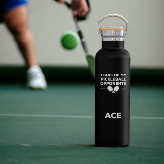 Pickleball Player Gifts Personalized Water Bottle with Bamboo Lid | Pickleball Paddles, Funny Player Pun Quotes