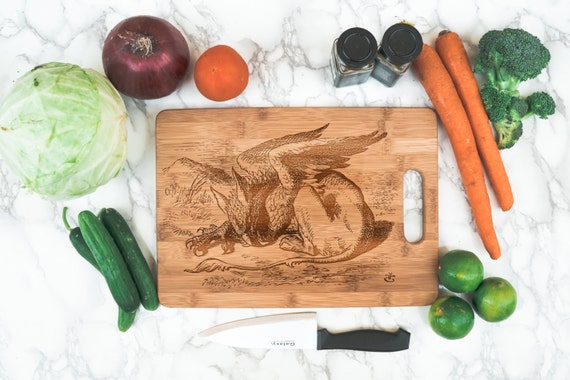 Gryphon cutting board engraved bamboo | Alice Wonderland griffin cutting board | kitchen cook gift | unique cutting board | book reader gift