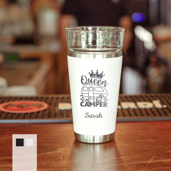 Premium Camping 16oz Beer Pint Glass | Camper Beer Glass | Camping Glass | Camper Glass | Trailer Beer Glass | Engraved Name Beer Glass