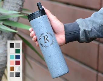 Minimalist Personalized Name Initials Monogram 20oz Iconic Sports Insulated Bottes | Custom Logo Laser Engraving Design