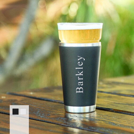 Personalized Stainless Steel Pint Glass | 16oz Real Glass Interior | Custom Engraved Name Pint Glass | Best For Company Logo & Monogram Gift
