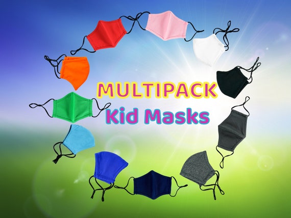 10+PCS Multipack Kid Soft Cotton Masks, Washable Reusable, Anti Fog, Filter Pocket, Adjustable Ear Loops - Variety Wholesale Assorted Colors
