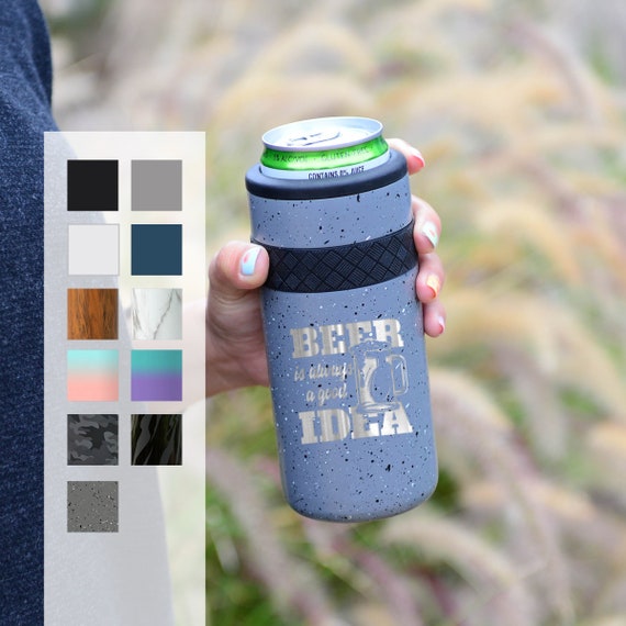 Personalized Can Cozie | Beer Gift Engraved 12oz Elemental Slim Can Cooler | Insulated Beverage Holder, Seltzer Can Cooler, Birthday Gift