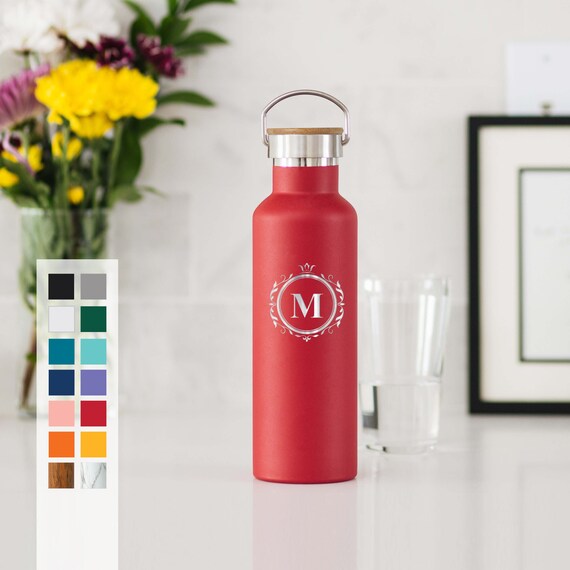 Personalized Monogram Initials Insulated 25oz Water Bottle - Laser Engraved Customized Name Initials | Best Gift For Engagement Party