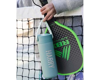 Kids Sports Bottle with Custom Name | Pop-It Handle with Straw Sipper Cup|  Pickleball Sports-Ready, Leakproof & Perfect for Sensory Support