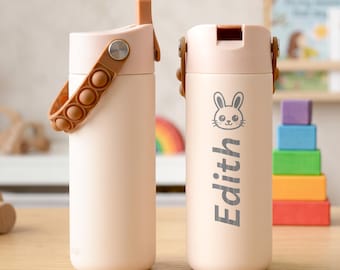 Cute Animal Water Bottle for Kids Custom Name | Personalized Stainless Steel Back to School Gift | Kawaii bottle for Daycare & Preschool