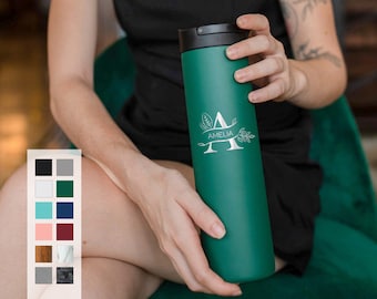 Personalized Tumbler with Lid and Straw | Custom Name Initial Monogram Design Custom Logo Laser Engraved | Food Grade Sport Water Bottle
