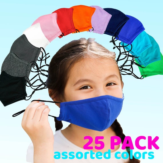 25 VALUE PACK Kid Masks, 3D Fit, Washable Reusable with Adjustable Ear Loops, Filter Pocket, Anti-Fog - In Stock