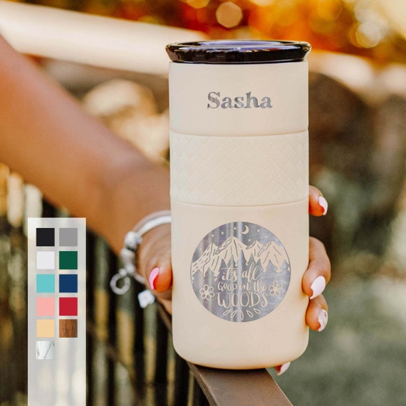 Personalized Tumbler, Insulated Stainless Steel Coffee Tumbler 16oz with CERAMIC Lid - 6hrs hot|18 hrs cold| Best Gift for Campers, Glampers