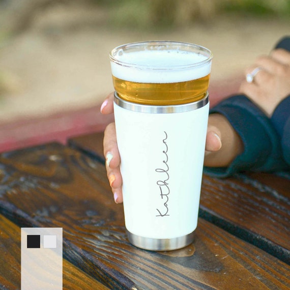 Custom Engraved Name and Texts 16oz Party Pint Glass | Personalized Stainless Steel Pint Cup with your Corporate Logo or Image | Great gift