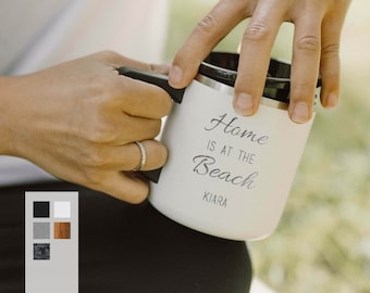 Personalized  12oz Beach Escapade Coffee Mug with Durable Tritan Lid| Custom Iced Tea Mug | Surfer's Coffee Cup |  Customized Art Coffee Mug