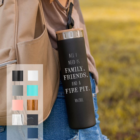 Custom Water Bottle, Stainless Steel 20oz Bottle | Elemental Iconic Insulated Bottes | Best Gift for Campers | Family Friends & a Fire Pit