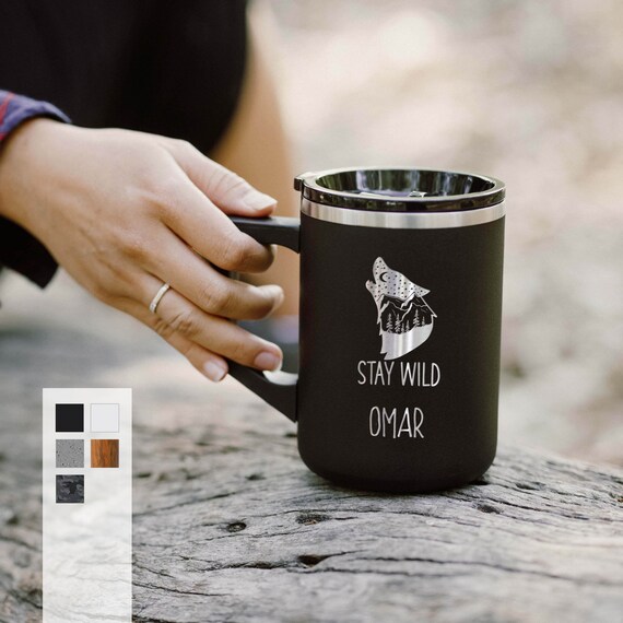 Personalized Spill-Proof Stainless Steel 16oz Coffee Mug | High Quality Camping Cold Brew Drink Mug | Hiking Outdoor Designs Coffee Mug