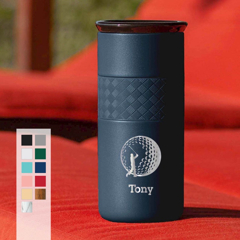 Personalized Insulated Stainless Steel Tumbler 16oz with CERAMIC Lid 6hrs hot 18 hrs cold Best Gift for Coffee Lovers, Birthday Gift Navy Blue