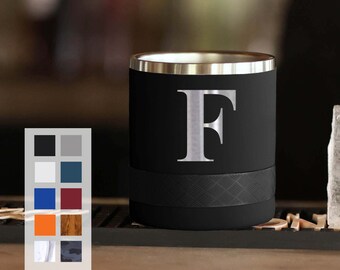 Personalized Insulated Rocks Tumbler 10oz with No Slip Bottom | Custom Letter Engrave | Initials Monogram Lowball Tumbler | Gift For Husband