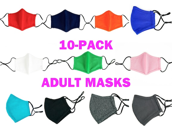 10-Pack Adult Reusable Masks, 2-ply, 3D Fit, Anti-fog, Filter Pocket, Adjustable Ear Loops - In Stock