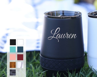 Customized Stemless Wine Tumbler 10oz | Laser Engraved Double Walled Vacuum Insulated Wine Tumbler | Personalized Name and Logo Wine Tumbler