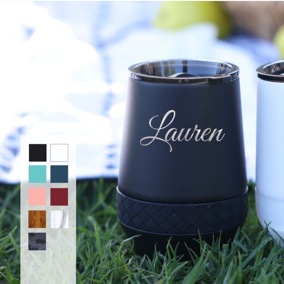 Customized Stemless Wine Tumbler 10oz | Laser Engraved Double Walled Vacuum Insulated Wine Tumbler | Personalized Name and Logo Wine Tumbler