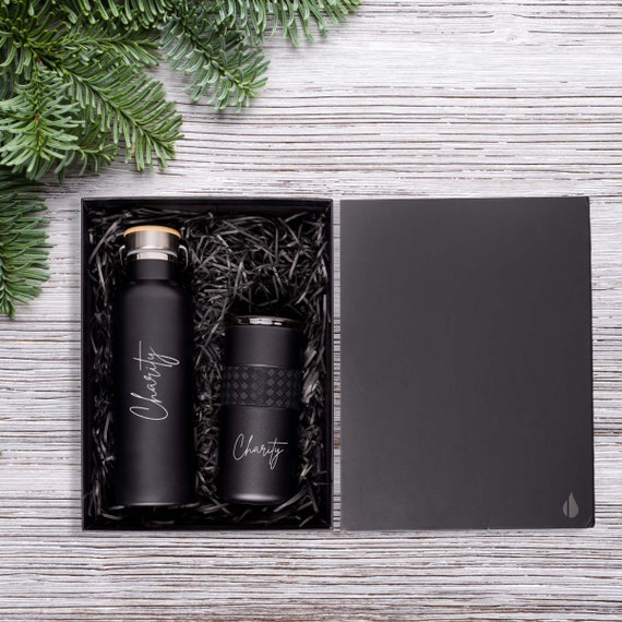 Personalized Insulated Tumbler 16oz and 25oz Bottle Name Engraved Gift Set | Customized Names Bamboo and Ceramic Lid