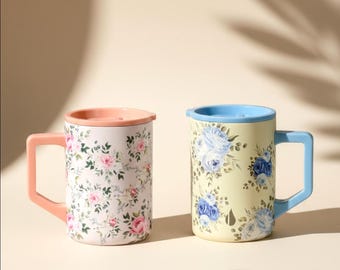 Floral Summit Mug 16oz Insulated Stainless Steel Coffee Cup with Handle | Cottagecore, Copper & Sparkle Designs | Gift for Her