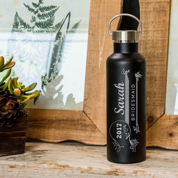Vintage Wedding Party Gifts - Custom Engraved Bottle | Groomsmen and Bridesmaids Gifts | 14 Color Choices Elemental 25oz Insulated Bottles