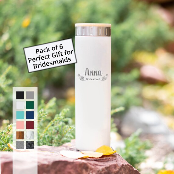 Personalized Wedding Bottle Pack of 6 Bridesmaid Wedding Party Favors 20oz Stainless Steel Bottle |Elemental Iconic Insulated Coffee Bottes