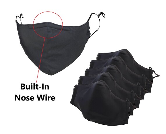 10-pack -Black Nose Wire Face Masks, with Adjustable Ear Loops, Reusable Adult Face Masks, Built-in Filter Pocket, Comfortable Mask