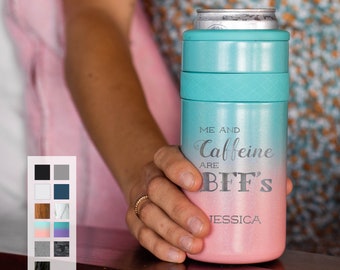 Personalized 12oz Skinny Can Cooler | Custom Coffee Lover Design Can Sleeve | Slim Can Holder Gift  | Stainless Steel Seltzer Can Cooler