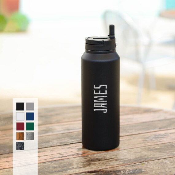 Personalized 32oz Etched Stainless Steel Coffee Bottle | Customized Laser Engraved Drinkware | Family Gift | Mother Father Gift Water Bottle