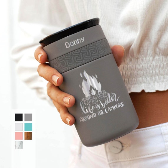 Laser Engraved Tumbler, Stainless Steel Coffee Tumbler Personalized 12oz with CERAMIC Lid - Best Gift for Adventurers and Coffee lovers