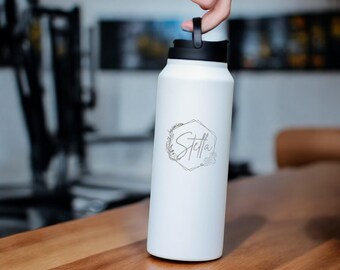 Personalized Sports Water Bottle | Custom Engraved Name Gym Bottle with Strap | Stainless Steel Water Bottle | Birthday Gift | FREE SHIP