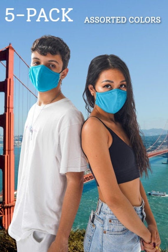5-PACK Adult Anti-Fog Masks, Washable, Reusable, 3D Fit, 2ply, with Filter Pocket, Adjustable Ear Loops - In Stock