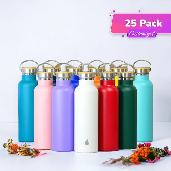 25-Pack Personalized Stainless Steel Water Bottle - Laser Engraved 25oz Double Walled Vacuum Insulated Bottle